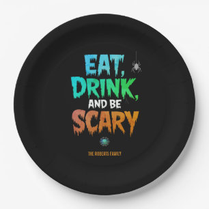 Assiettes En Carton Fête d'Halloween 'Manger, Boire et être Effrayant'