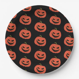 Assiettes En Carton Fête d'Halloween noir et orange citrouille