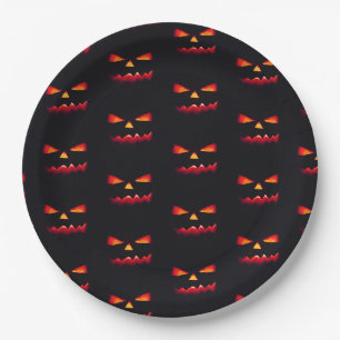 Assiettes En Carton Fête d'Halloween noir et orange citrouille