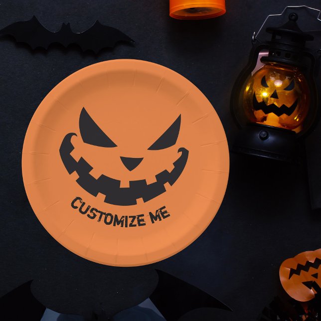 Assiettes En Carton Fête d'Halloween Orange Personnalisé Jack-o'-lante (Créateur téléchargé)