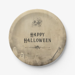 Assiettes En Carton Fête d'Halloween pour adultes Vintage Fantôme crân