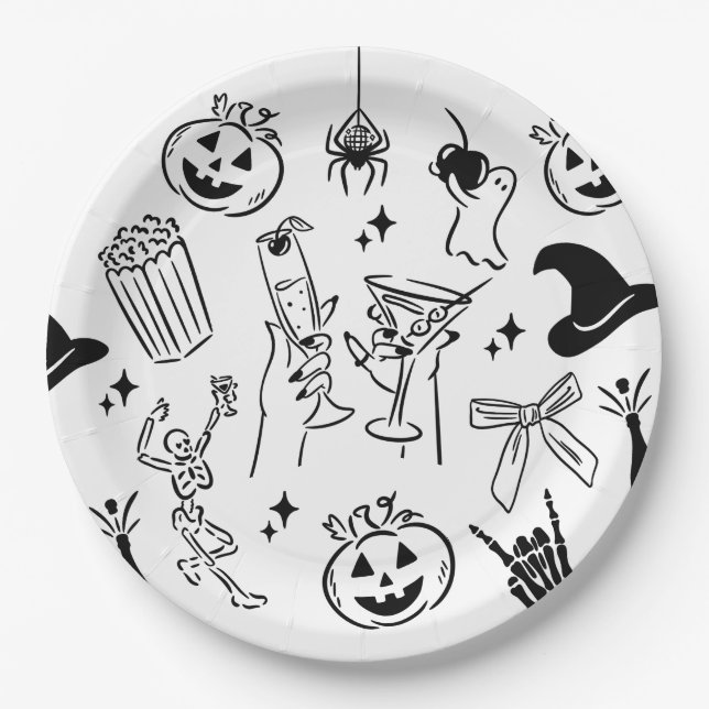 Assiettes En Carton Fête d'Halloween tirée à la main (Devant)