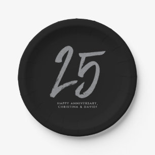 Assiettes En Carton Fête du 25e anniversaire d'Argent personnalisée
