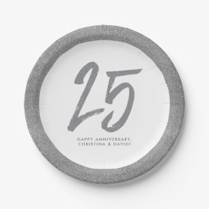 Assiettes En Carton Fête du 25e anniversaire d'Argent personnalisée