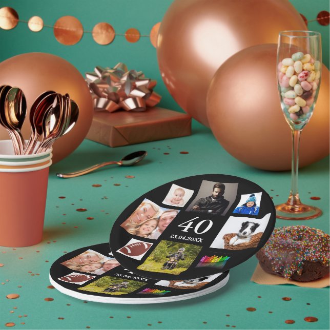 Assiettes En Carton fête du 40e anniversaire photo collage homme noir (Multi)