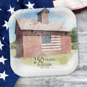 Assiettes En Carton Fête du 4 juillet Red Barn 250 Ans Americana