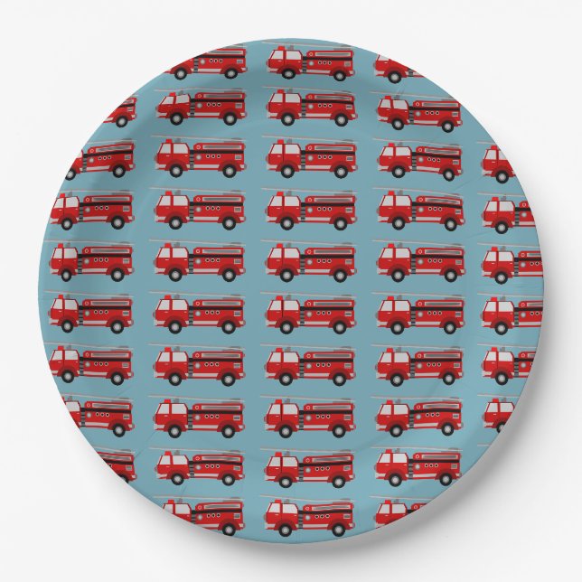 Assiettes En Carton Fête du camion d'incendie Anniversaire (Devant)
