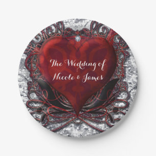 Assiettes En Carton Fête du coeur de Saint-Valentin de l'Argent rouge