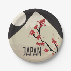 Assiettes En Carton Fête du Japon avec l'arbre de montagne et la lune