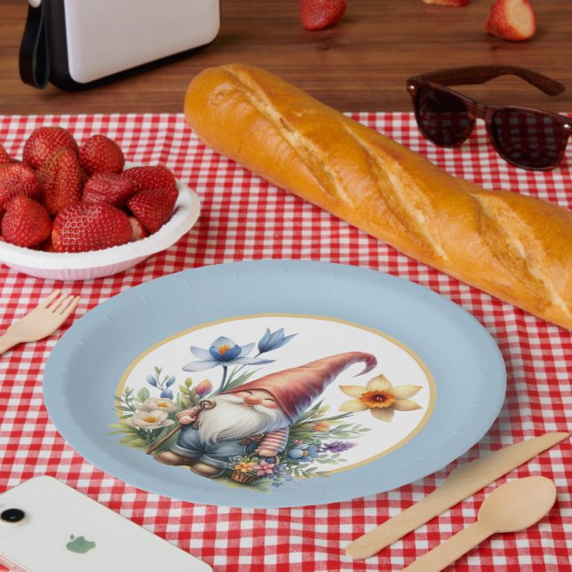 Assiettes En Carton Fête du jardin du printemps mignon gnome (Pique-nique)