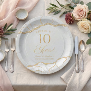 Assiettes En Carton Fête élégante de 10 ans d'anniversaire de mariage 