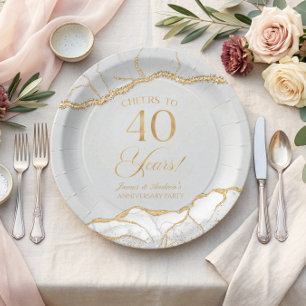 Assiettes En Carton Fête élégante de 40e anniversaire de mariage en ag