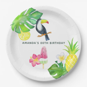 Assiettes En Carton Fête estivale à l'aquarelle tropicale du Toucan