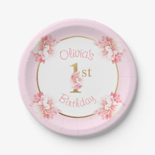 Assiettes En Carton Fête florale de la première fille rose