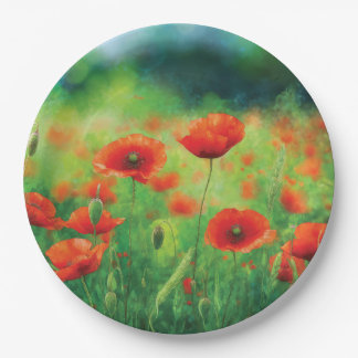 Assiettes En Carton Fête florale du coquelicot rouge