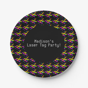 Assiettes En Carton Fête Fun Laser Tag Poutres Néon Confettis Lumineux