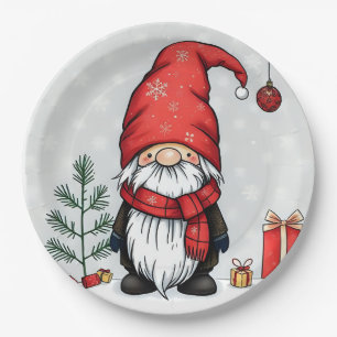 Assiettes En Carton Fête gnome de Noël cosy déguisé