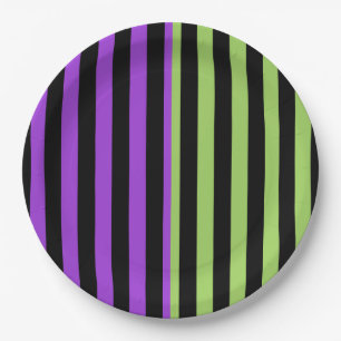 Assiettes En Carton Fête Halloween rayée verte violette et noire