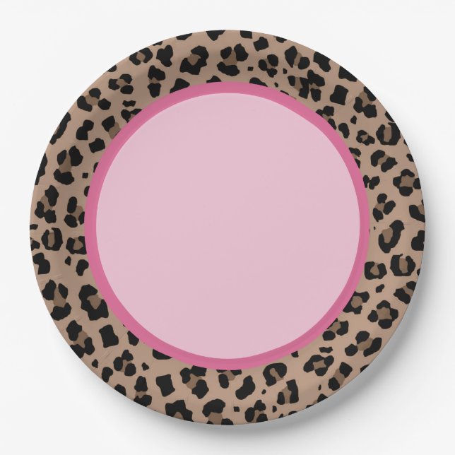 Assiettes En Carton Fête Léopard et Rose (Devant)
