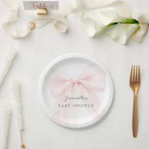 Assiettes En Carton Fête moderne de bébé fille avec un ruban rose