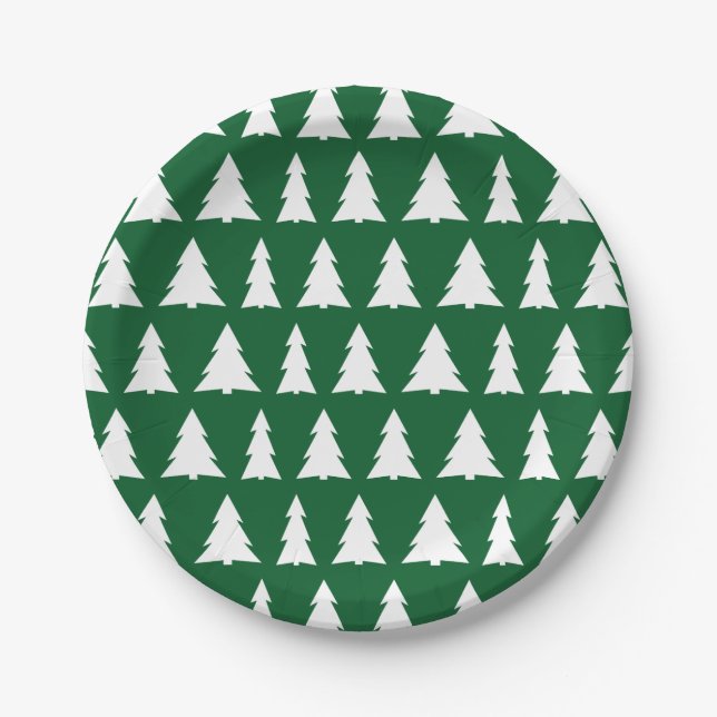 Assiettes En Carton Fête Motif de l'arbre vert moderne (Devant)