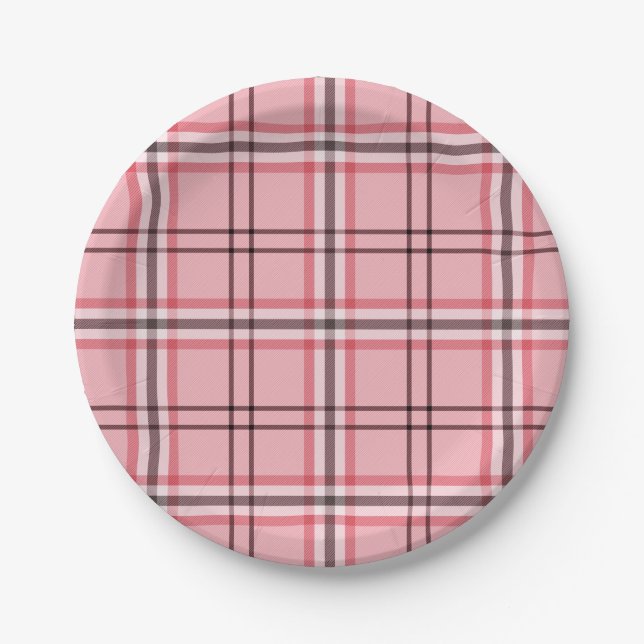 Assiettes En Carton Fête Motif de mode à plat rose et gris (Devant)
