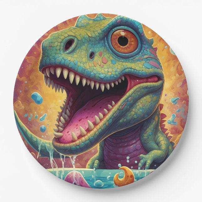 Assiettes En Carton Fête prénatale Dino-Mite (Devant)