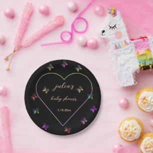 Assiettes En Carton Fête prénatale fille Papillon Cœur Rose