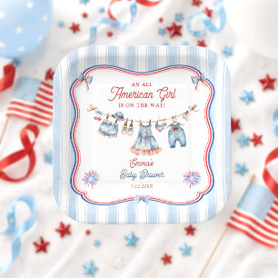 Assiettes En Carton Fête Prénatale Fille Tout en Américain