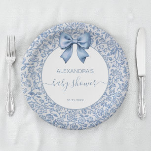 Assiettes En Carton Fête prénatale pour bébé garçon Bleu Ruban Motif f