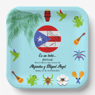 Assiettes En Carton Fête prénatale pour bébé garçon Boricua Portoricai