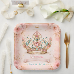 Assiettes En Carton Fête royale florale rose