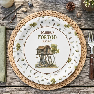 Assiettes En Carton Fête rustique amusante de 4 ans garçon cabane dans