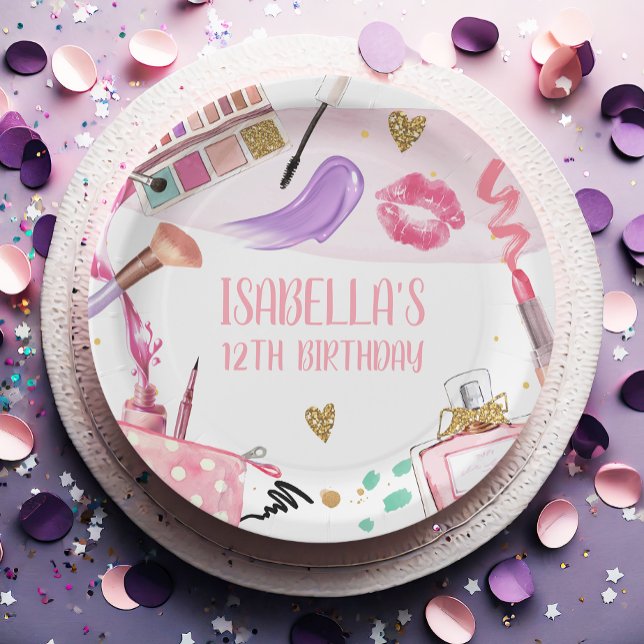 Assiettes En Carton Fête spa Fille Glamor Maquillage fête d'anniversai (Créateur téléchargé)