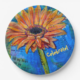 Assiettes En Carton Fête sur Gerbera Joy Plat Peint