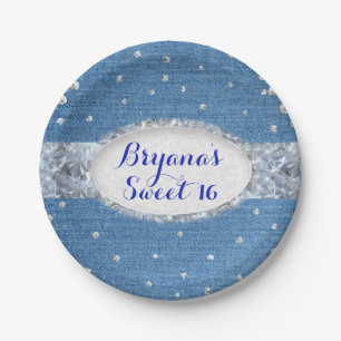 Assiettes En Carton Fête sur mesure Denim & Diamonds Glam Bling éparpi