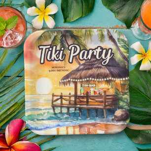 Assiettes En Carton Fête Tropical Beach Tiki Anniversaire