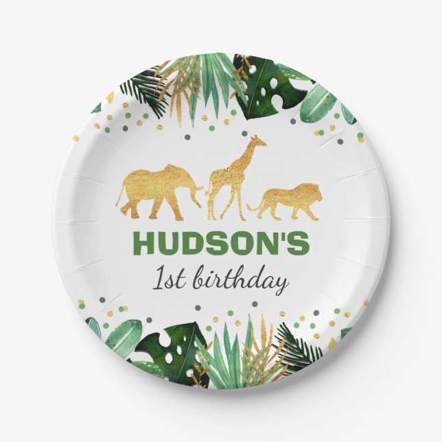 Assiettes En Carton Fête Wild One Party Plaque papier Jungle Animaux (Devant)