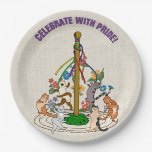 Assiettes En Carton Fêter avec fierté Cats Maypole Fête 