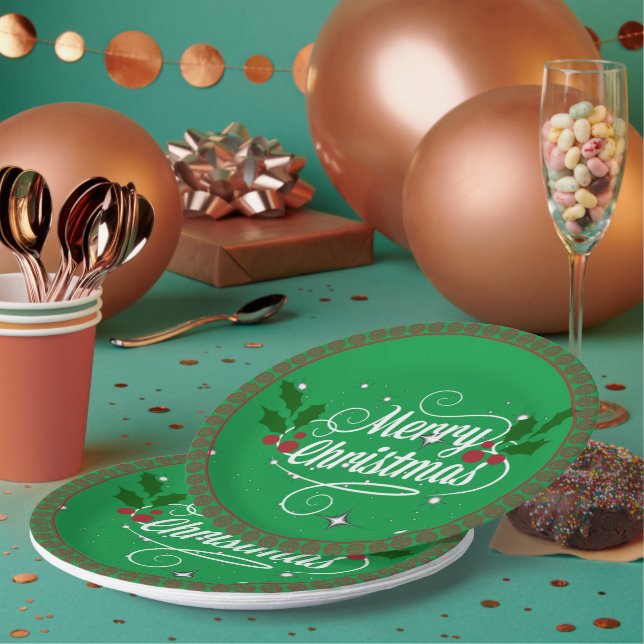 Assiettes En Carton Fêter Noël, vert festif (Multi)