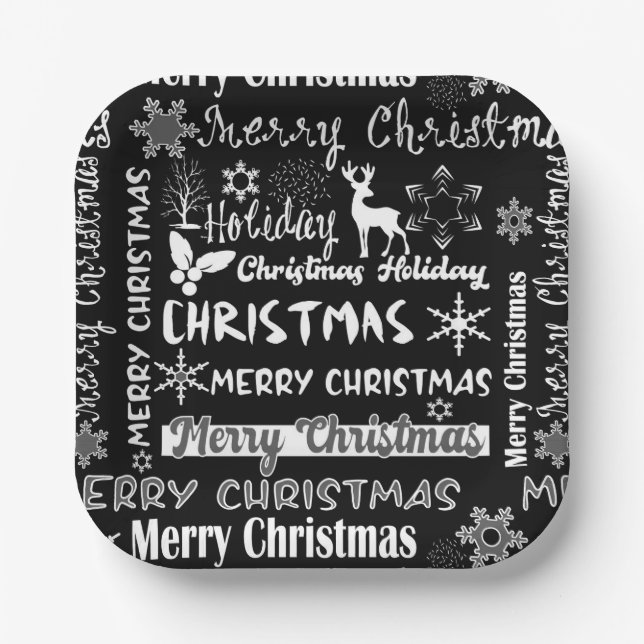 Assiettes En Carton Fêtes de Noël, motif de Noël (Recto)