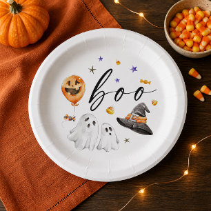 Assiettes En Carton Fêtes d'Halloween fantômes aquarelle Boo