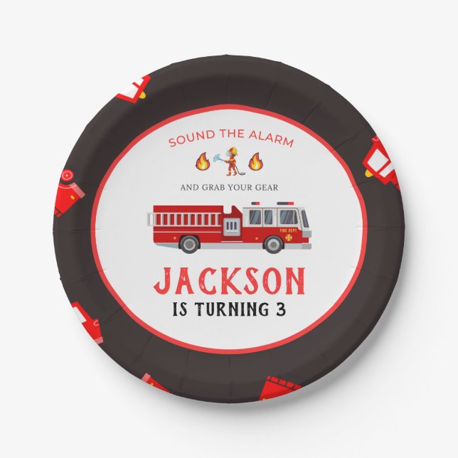 Assiettes En Carton Feu camion Anniversaire (Devant)