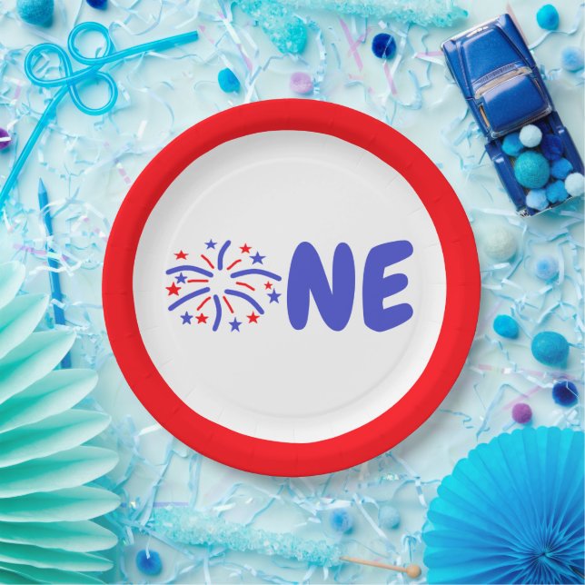 Assiettes En Carton Feu d'artifice 1er anniversaire (Fête)