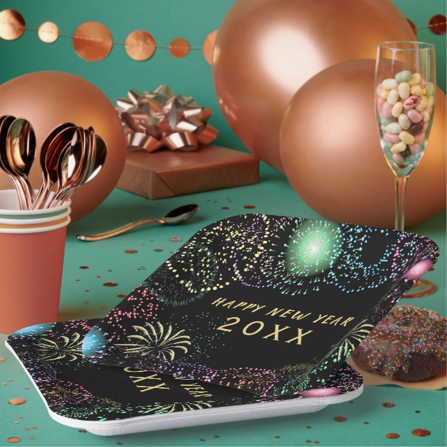 Assiettes En Carton Feu d'artifice du Nouvel An (Multi)