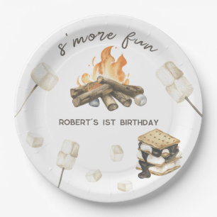 Assiettes En Carton Feu de camp de S'more aquarelle 1er anniversaire