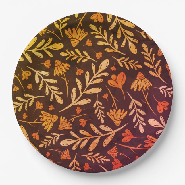 Assiettes En Carton Feuillage et fleurs d'automne (Devant)