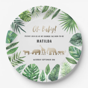 Assiettes En Carton Feuillage tropical + animaux d'or baby shower