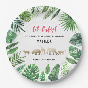 Assiettes En Carton Feuillage tropical + animaux d'or baby shower