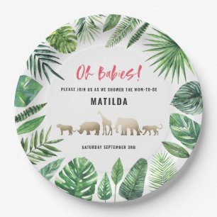 Assiettes En Carton Feuillage tropical + baby shower jumeau d'animaux